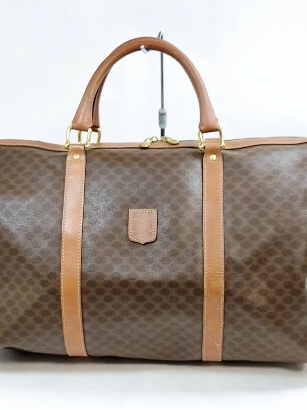 Celine Macadam Vintage Boston Travel Bag Brown PVC & Leather Weekender W/ COA